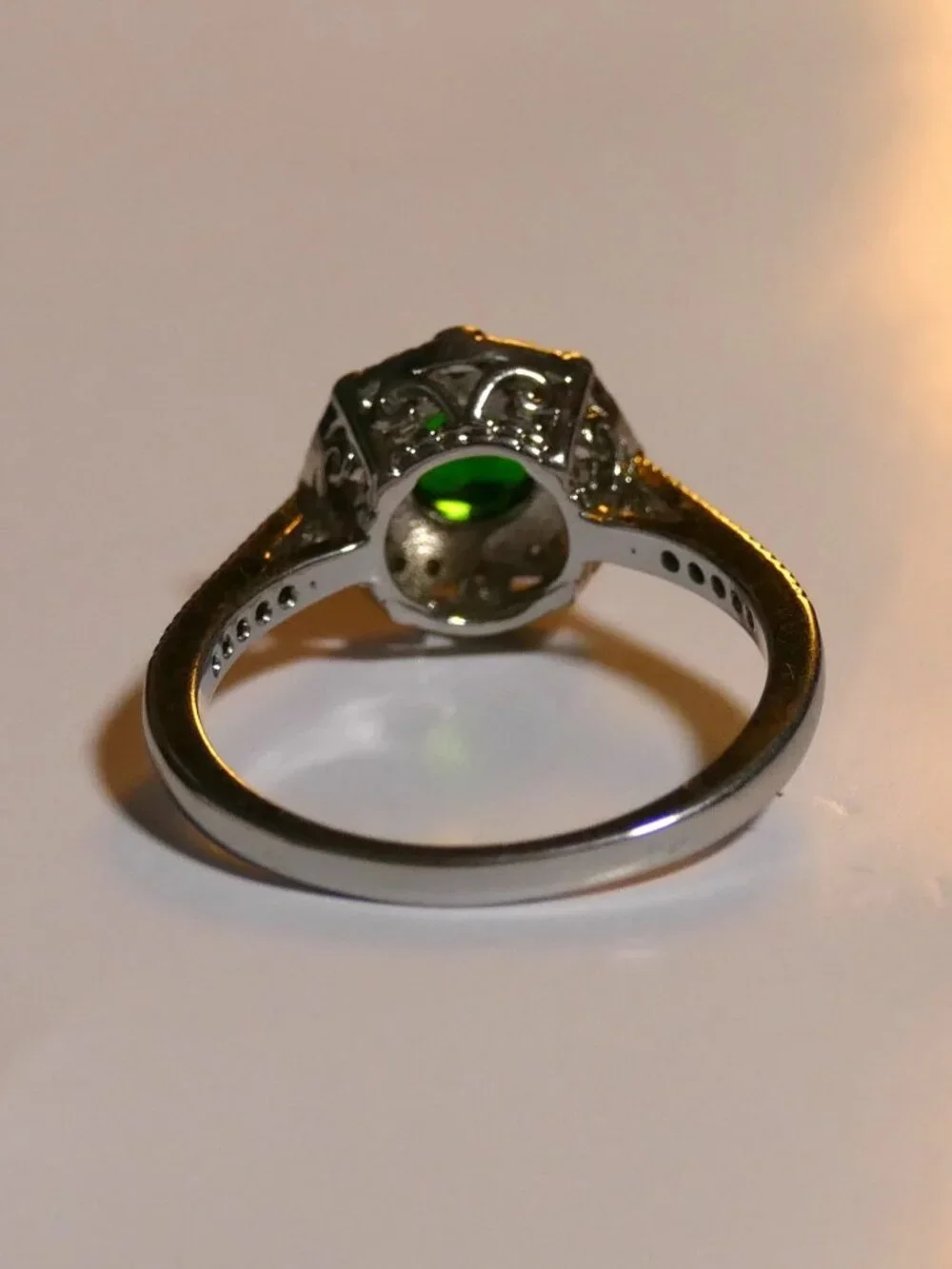 S925 Sterling Silver  Green CZ  Halo Cocktail Band Ring